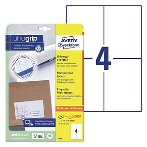 Этикетки самоклеящиеся Avery Zweckform, белые, А6, 4 штуки на листе, 30 листов