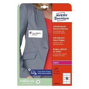 Бейдж самоклеящийся Avery Zweckform, 120 гр/м2, 80 х 50 мм, 10 штук на листе, 20 листов