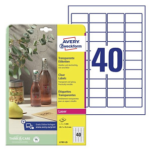 Наклейки прозрачные Avery Zweckform Crystal Clear, 45.7 x 25.4 мм, 40 штук на листе, 25 листов