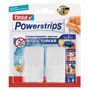 Крючки самоклеящиеся водостойкие для ванной комнаты tesa, удаляемые, до 2 кг, 2 штуки